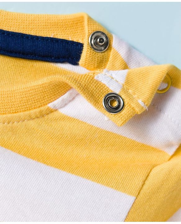 Babyhug 100% Cotton Knit Full Sleeves Striped T-Shirt With Dino Print - Yellow
