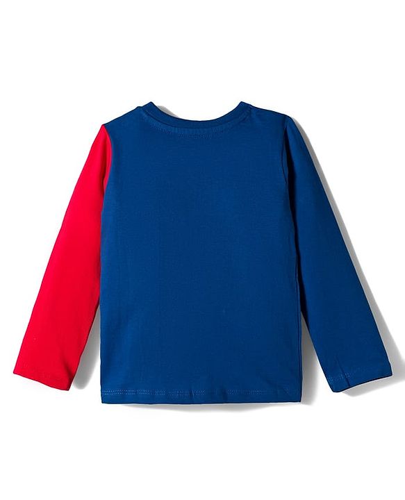 Babyhug 100 % Cotton Knit Full Sleeves Cut & Sew T-Shirt with Teddy Print & Applique - Blue & Red