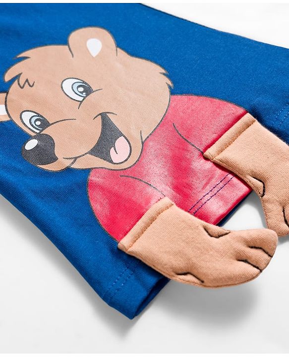 Babyhug 100 % Cotton Knit Full Sleeves Cut & Sew T-Shirt with Teddy Print & Applique - Blue & Red