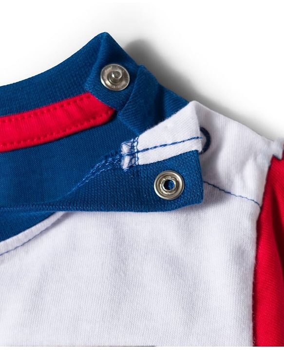 Babyhug 100 % Cotton Knit Full Sleeves Cut & Sew T-Shirt with Teddy Print & Applique - Blue & Red