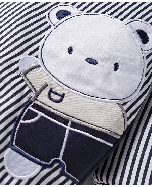 Babyhug Knit Full Sleeves Winter Wear Footed Quilted Romper With Bear Patch - Navy Blue