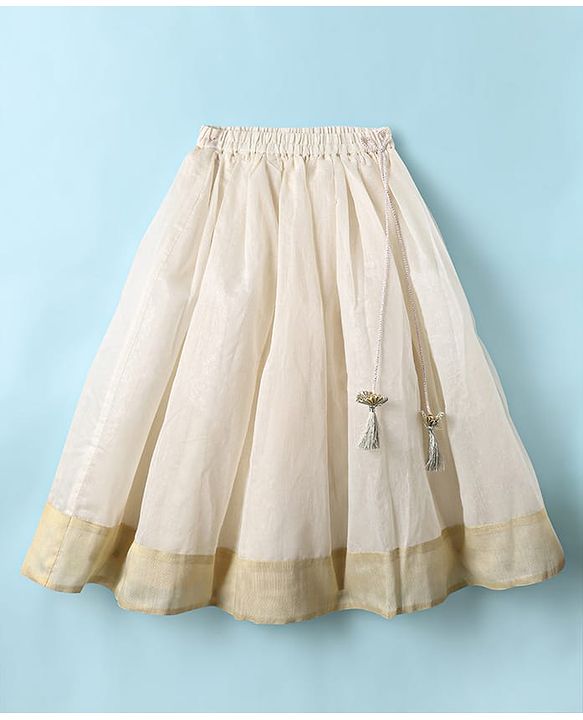Babyhug South Cotton Woven Frill Sleeves Floral Embroidered Choli & Lehenga Set With Dupatta - Off White