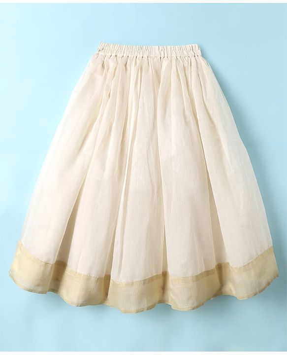 Babyhug South Cotton Woven Frill Sleeves Floral Embroidered Choli & Lehenga Set With Dupatta - Off White