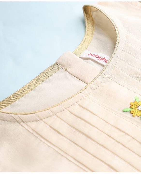 Babyhug South Cotton Woven Frill Sleeves Floral Embroidered Choli & Lehenga Set With Dupatta - Off White