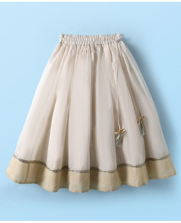 Babyhug South Cotton Woven Sleeveless Floral Embroidered Choli & Lehenga Set With Dupatta - Off White