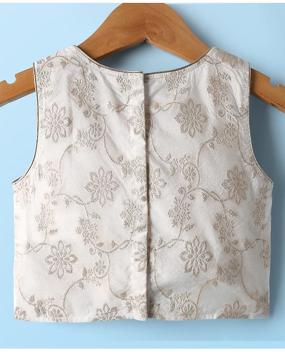Babyhug South Cotton Woven Sleeveless Floral Embroidered Choli & Lehenga Set With Dupatta - Off White