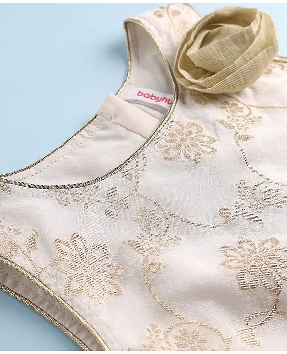 Babyhug South Cotton Woven Sleeveless Floral Embroidered Choli & Lehenga Set With Dupatta - Off White