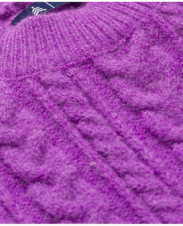 Pine Kids Knit Full Sleeves Pullover Sweater with Cable Knit Design - Purple