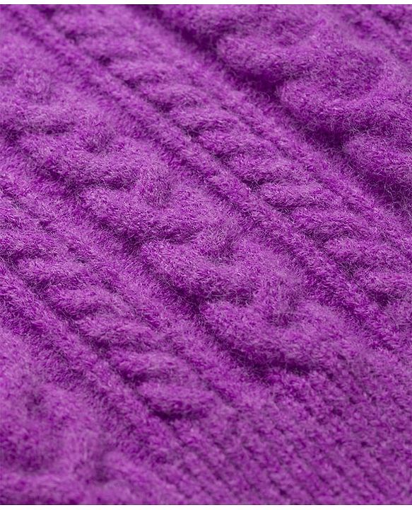 Pine Kids Knit Full Sleeves Pullover Sweater with Cable Knit Design - Purple