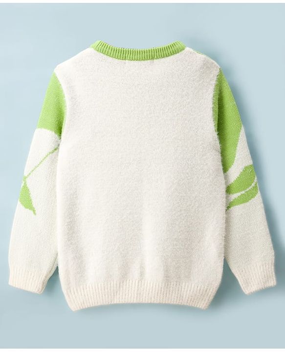 Pine Kids Knit Full Sleeves Pullover Sweater with Tropical Theme Print - Light Green & White