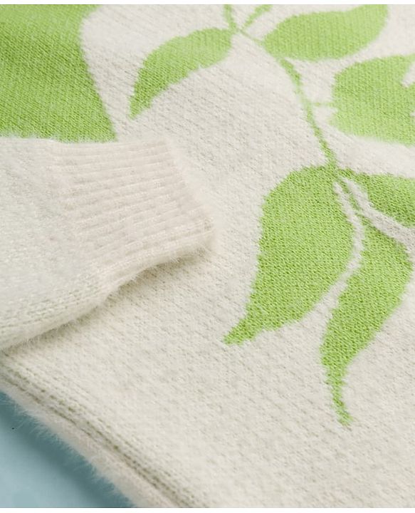 Pine Kids Knit Full Sleeves Pullover Sweater with Tropical Theme Print - Light Green & White