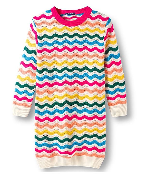Pine Kids Knitted Full Sleeves Striped Pullover Sweater - Multicolor