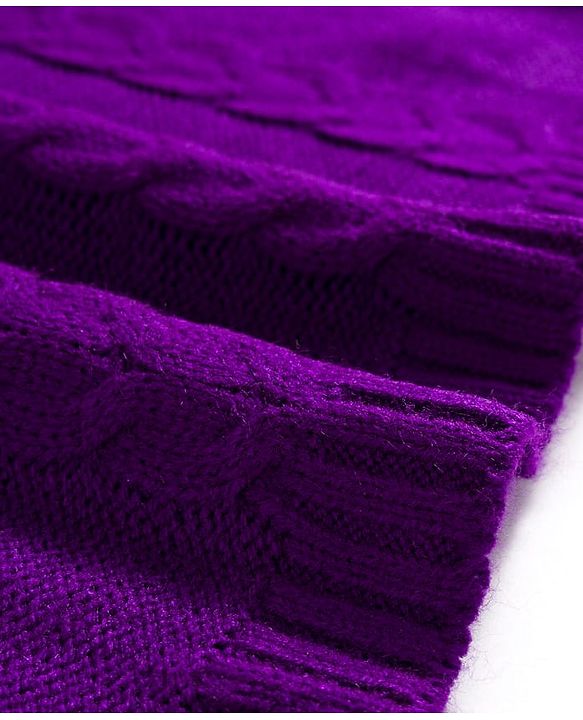 Babyhug Knitted Full Raglan Sleeves Woollen Dress With Floral Embroidery - Purple