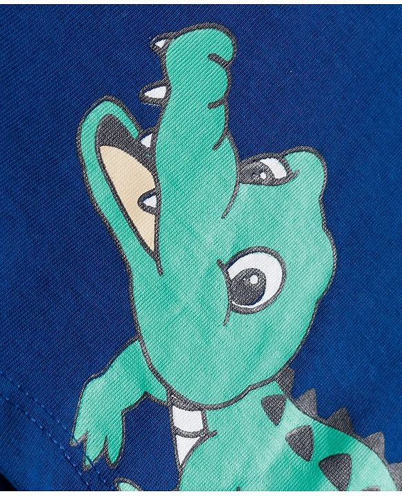 Babyhug 100 % Cotton Knit Half Sleeves T-Shirt with Giraffe & Crocodile Print - Navy Blue