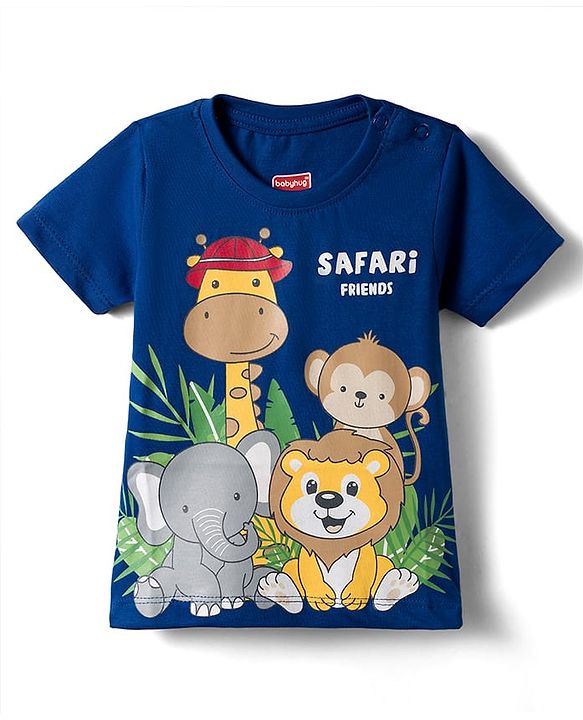 Babyhug 100 % Cotton Knit Half Sleeves T-Shirt with Animal Print - Navy Blue