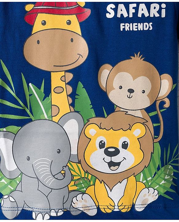 Babyhug 100 % Cotton Knit Half Sleeves T-Shirt with Animal Print - Navy Blue
