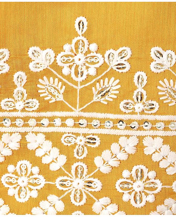 Babyhug Chanderi Woven Three Fourth Sleeves Floral Embroidered Kurti Palazzo Set with Dupatta - Yellow
