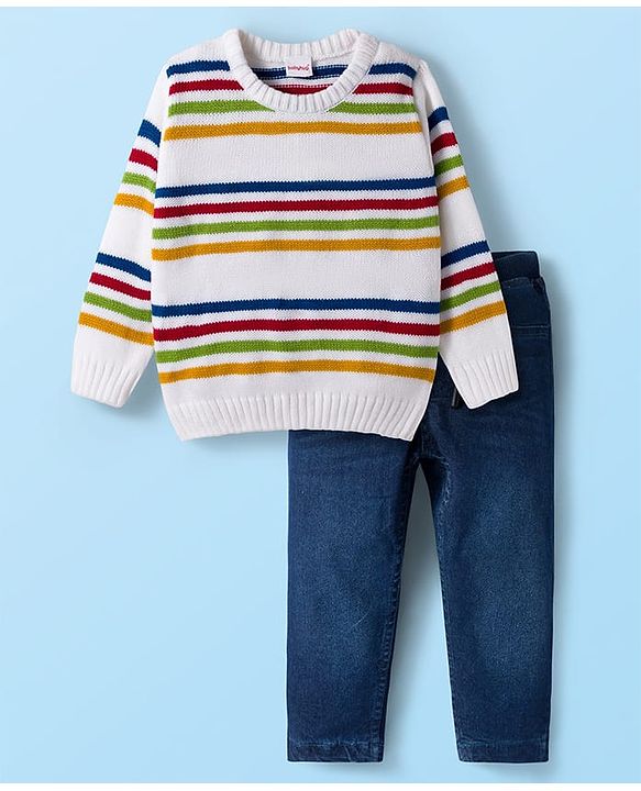 Babyhug Knit Full Sleeves Striped Pullover Sweater Set - Multicolor