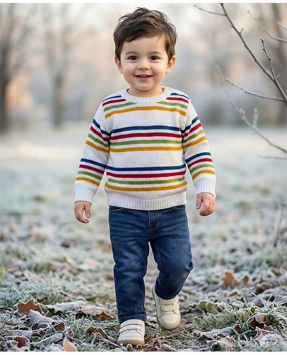 Babyhug Knit Full Sleeves Striped Pullover Sweater Set - Multicolor