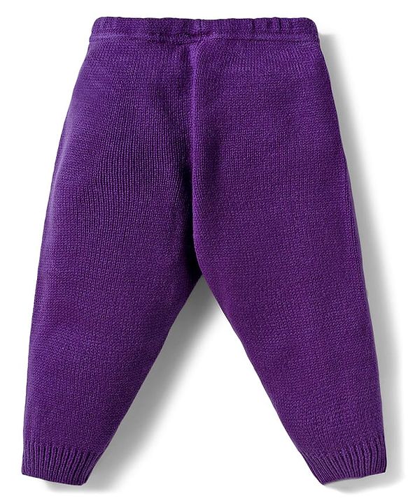 Babyhug Knitted Full Sleeves Hooded Sweater Set With Geometric Design - Purple