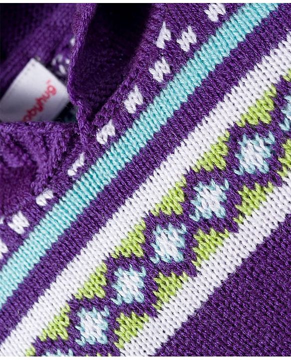 Babyhug Knitted Full Sleeves Hooded Sweater Set With Geometric Design - Purple