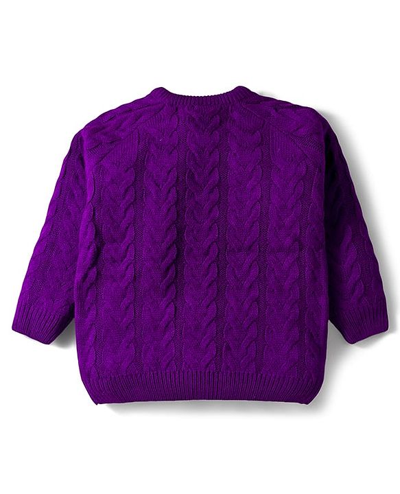Babyhug Knit Full Raglan Sleeves Sweater Set with Cable Knit Design - Purple
