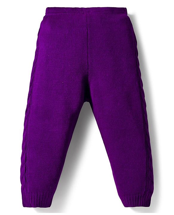 Babyhug Knit Full Raglan Sleeves Sweater Set with Cable Knit Design - Purple