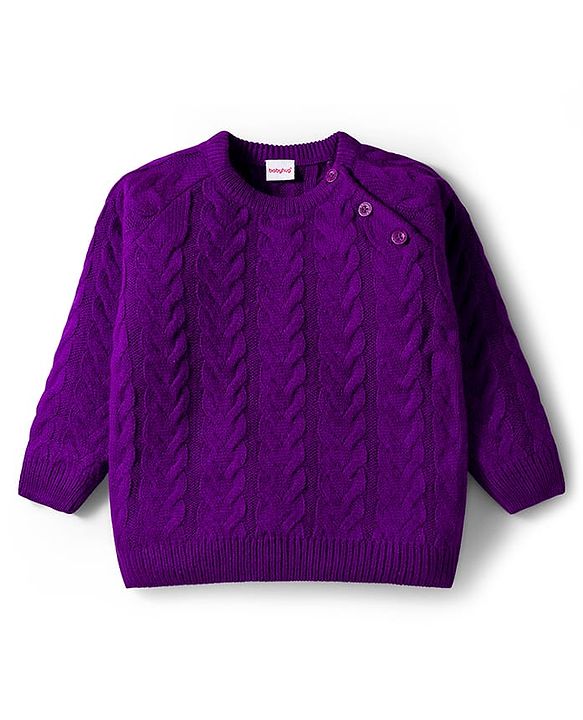 Babyhug Knit Full Raglan Sleeves Sweater Set with Cable Knit Design - Purple