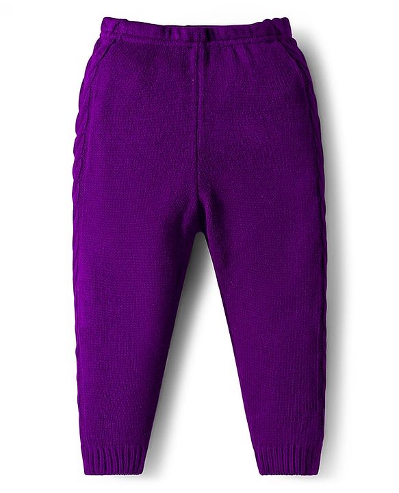 Babyhug Knit Full Raglan Sleeves Sweater Set with Cable Knit Design - Purple
