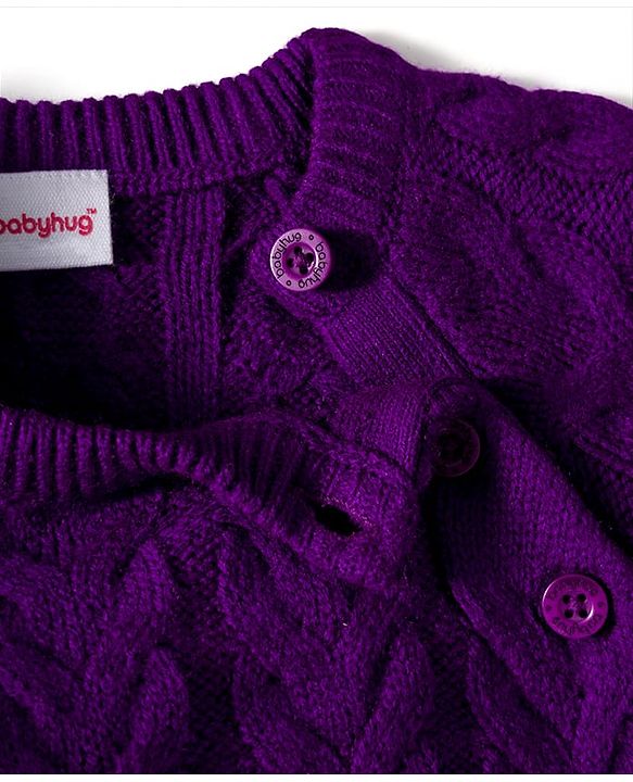 Babyhug Knit Full Raglan Sleeves Sweater Set with Cable Knit Design - Purple