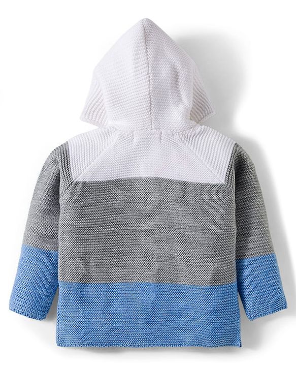 Babyhug Knitted Full Raglan Sleeves Hooded Sweater Set With Color Block Design - Multicolor
