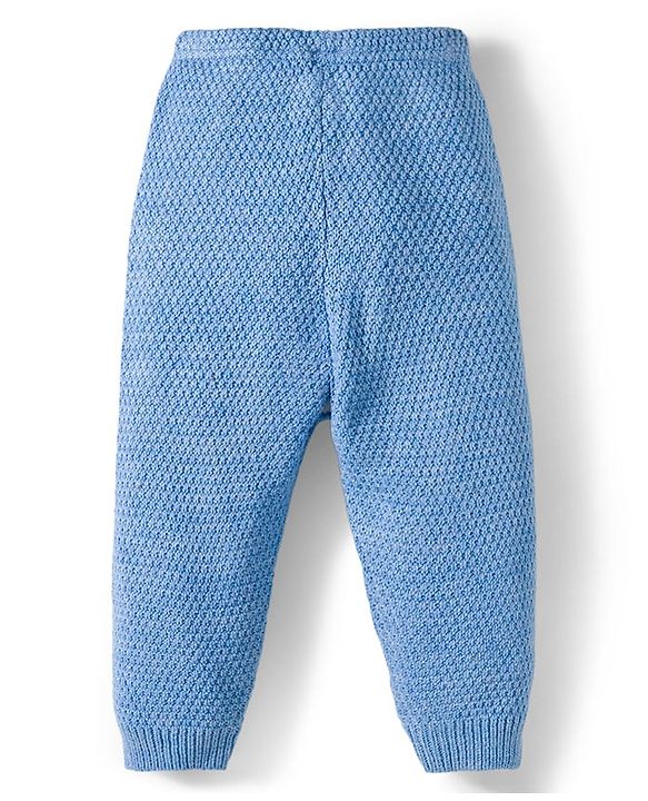 Babyhug Knitted Full Raglan Sleeves Hooded Sweater Set With Color Block Design - Multicolor
