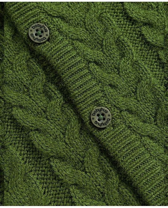 Babyhug Knit Full Raglan Sleeves Front Open Sweater & Pant Set with Cable Knit Design - Olive Green