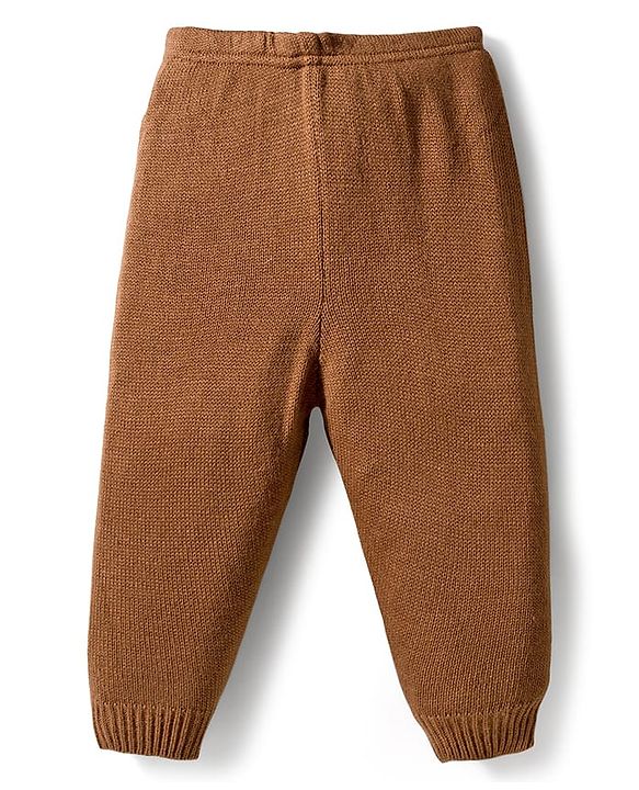 Babyhug Knit Full Sleeves Sweater Set with Floral Design - Brown