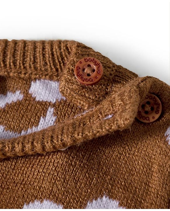 Babyhug Knit Full Sleeves Sweater Set with Floral Design - Brown