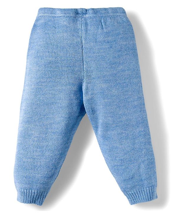 Babyhug Knit Full Sleeves Front Open Hooded Sweater Set with Paw Design - Blue