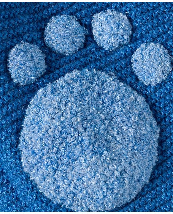 Babyhug Knit Full Sleeves Front Open Hooded Sweater Set with Paw Design - Blue