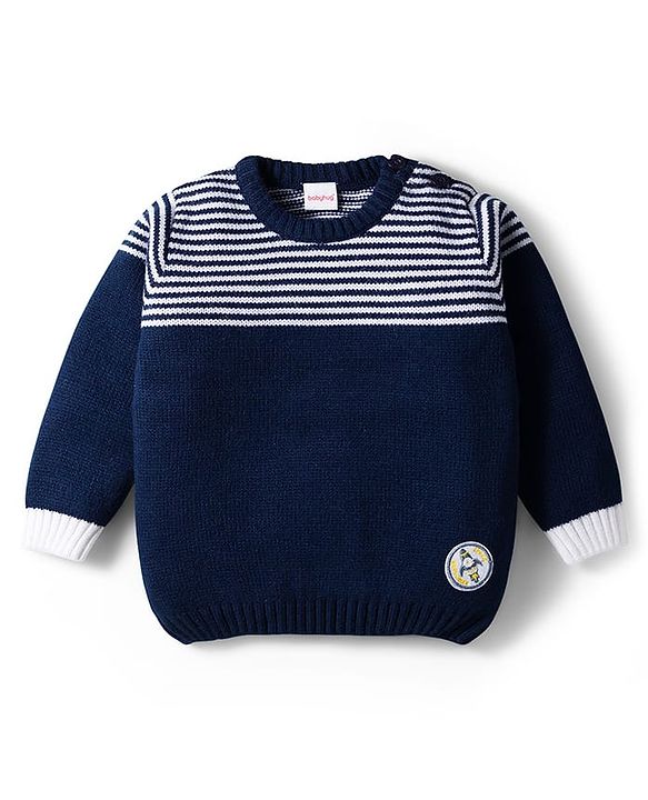 Babyhug Knit Full Sleeves Striped Sweater Set - Navy Blue