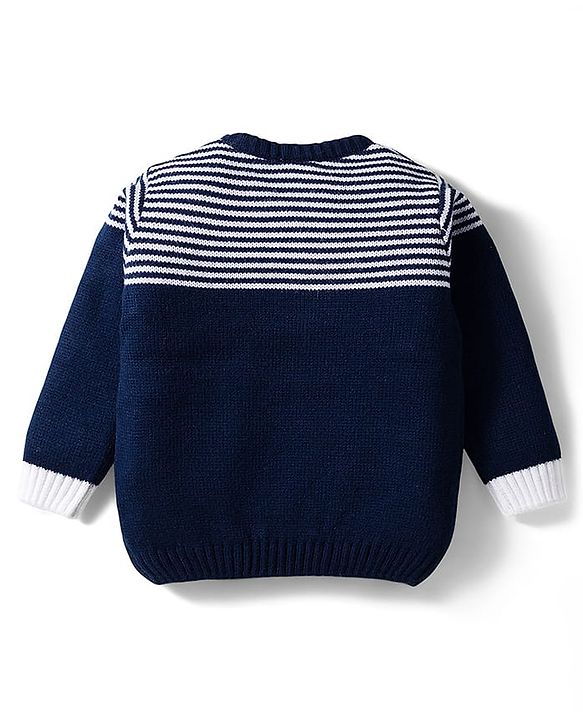 Babyhug Knit Full Sleeves Striped Sweater Set - Navy Blue