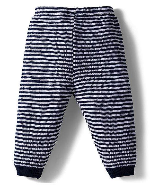 Babyhug Knit Full Sleeves Striped Sweater Set - Navy Blue