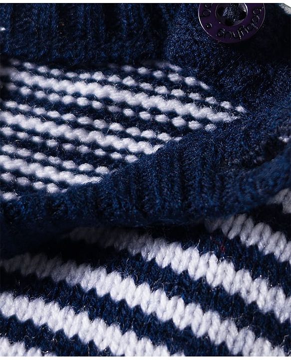 Babyhug Knit Full Sleeves Striped Sweater Set - Navy Blue