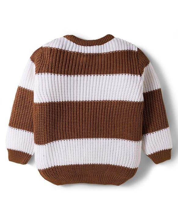 Babyhug Knit Full Sleeves Sweater Set With Stripes - Brown