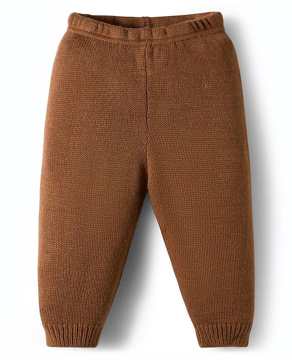 Babyhug Knit Full Sleeves Sweater Set With Stripes - Brown