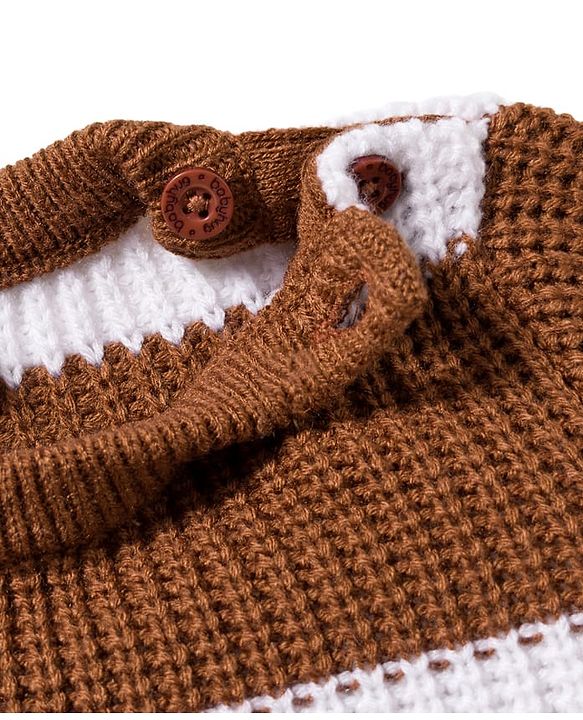 Babyhug Knit Full Sleeves Sweater Set With Stripes - Brown