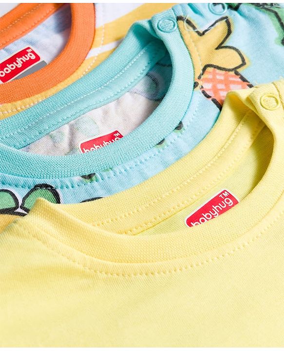 Babyhug 100% Cotton Knit Full Sleeves Striped & Dino Printed T-Shirts Pack of 3 - Multicolor