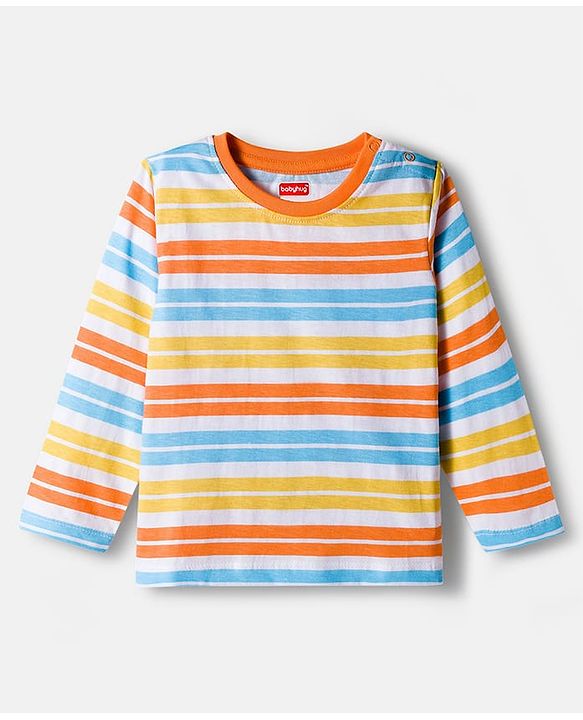 Babyhug 100% Cotton Knit Full Sleeves Striped & Dino Printed T-Shirts Pack of 3 - Multicolor