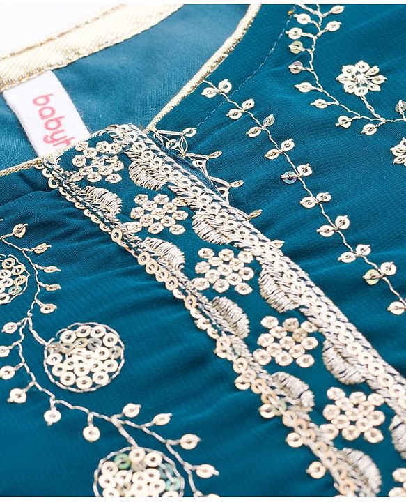 Babyhug Georgette Woven Three Fourth Sleeves Kurti Salwar with Dupatta Embroidery & Sequin Detailing - Navy Blue