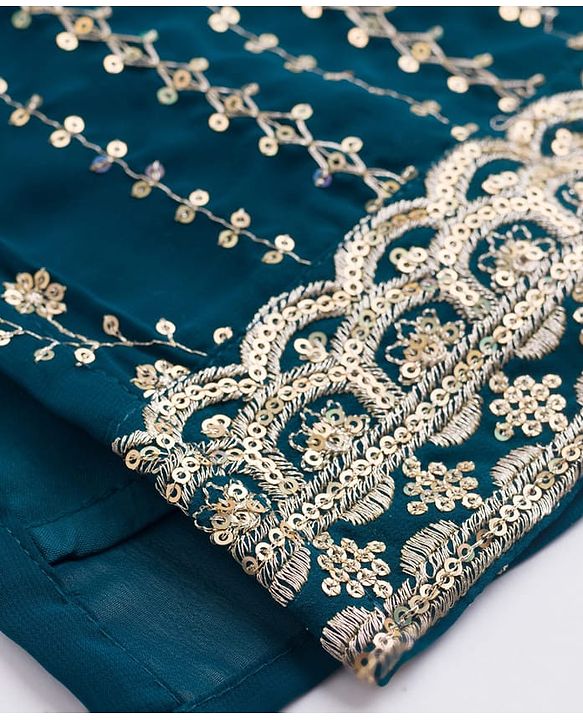 Babyhug Georgette Woven Three Fourth Sleeves Kurti Salwar with Dupatta Embroidery & Sequin Detailing - Navy Blue