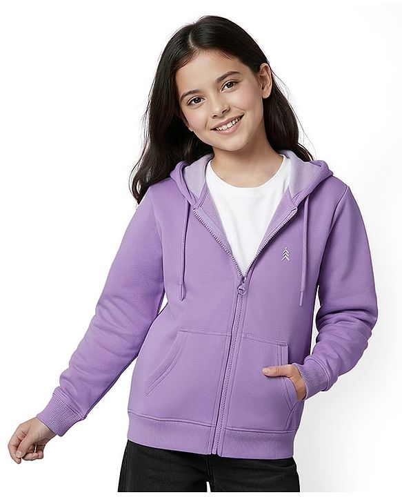 Pine Kids Knit Full Sleeves Solid Hooded Sweatjacket With Kangaroo Pockets - Lavender
