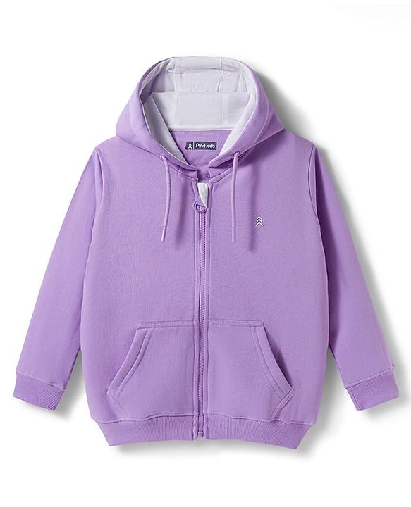 Pine Kids Knit Full Sleeves Solid Hooded Sweatjacket With Kangaroo Pockets - Lavender